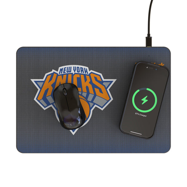 New York Knicks Linen 15-Watt Wireless Charger and Mouse Pad Lifestyle.Jpg