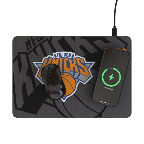 New York Knicks Monocolor Tilt 15-Watt Wireless Charger and Mouse Pad Lifestyle.Jpg