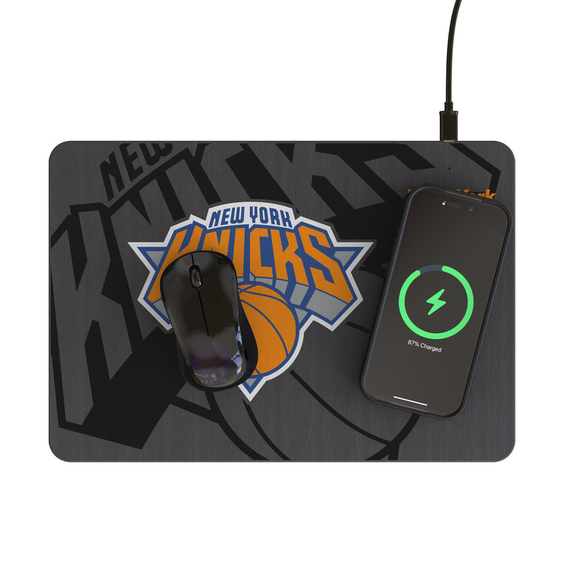 New York Knicks Monocolor Tilt 15-Watt Wireless Charger and Mouse Pad Lifestyle.Jpg