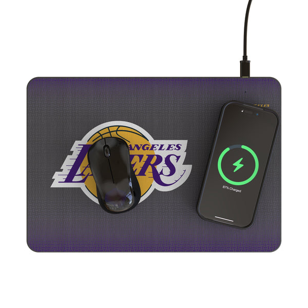 Los Angeles Lakers Linen 15-Watt Wireless Charger and Mouse Pad Lifestyle.Jpg