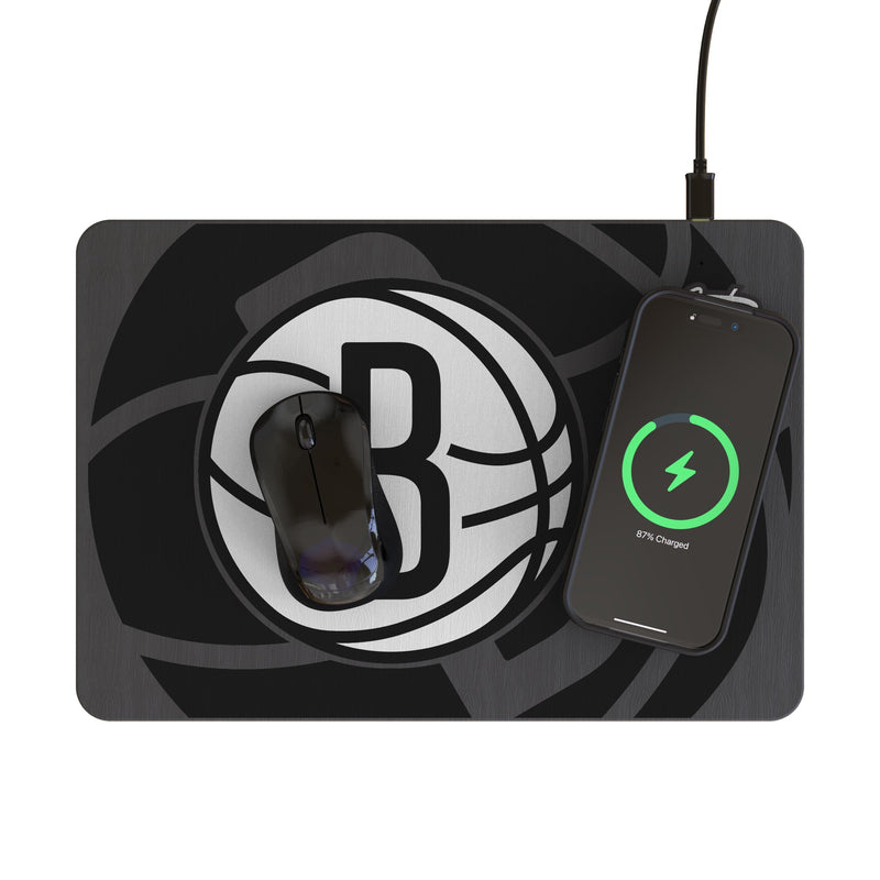 Brooklyn Nets Monocolor Tilt 15-Watt Wireless Charger and Mouse Pad Lifestyle.Jpg