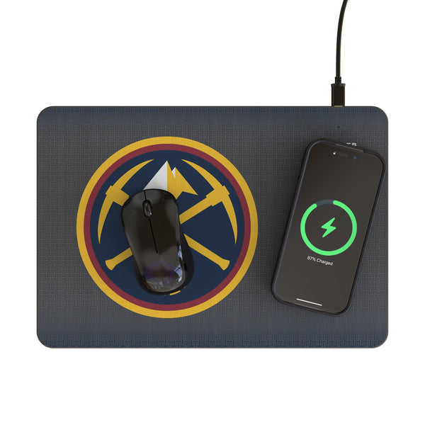 Denver Nuggets Linen 15-Watt Wireless Charger and Mouse Pad Lifestyle.Jpg