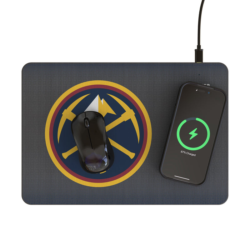 Denver Nuggets Linen 15-Watt Wireless Charger and Mouse Pad Lifestyle.Jpg