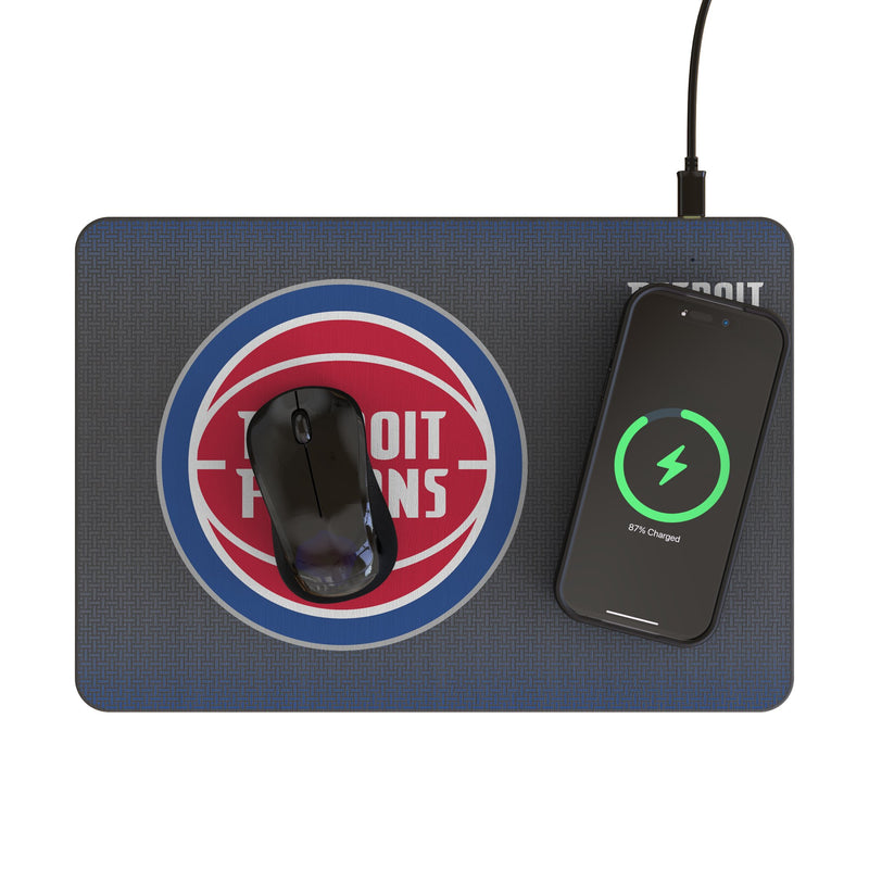 Detroit Pistons Linen 15-Watt Wireless Charger and Mouse Pad Lifestyle.Jpg