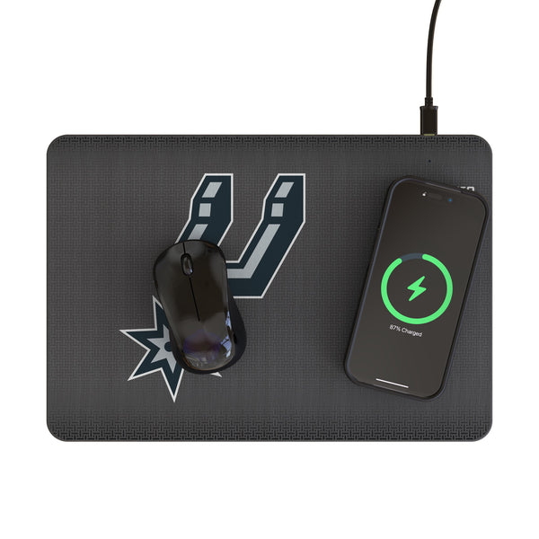 San Antonio Spurs Linen 15-Watt Wireless Charger and Mouse Pad Lifestyle.Jpg
