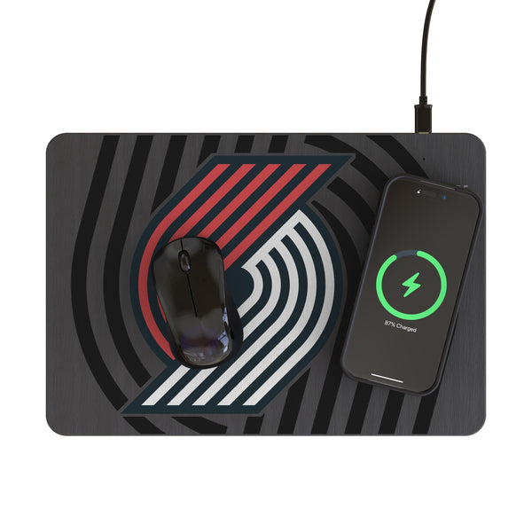 Portland Trail Blazers Personalized Tilt 15-Watt Wireless Charger and Mouse Pad Lifestyle.Jpg