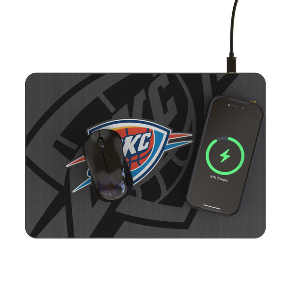 Oklahoma City Thunder Personalized Tilt 15-Watt Wireless Charger and Mouse Pad Lifestyle.Jpg