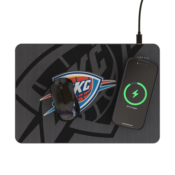 Oklahoma City Thunder Monocolor Tilt 15-Watt Wireless Charger and Mouse Pad Lifestyle.Jpg
