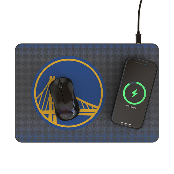 Golden State Warriors Linen 15-Watt Wireless Charger and Mouse Pad Lifestyle.Jpg