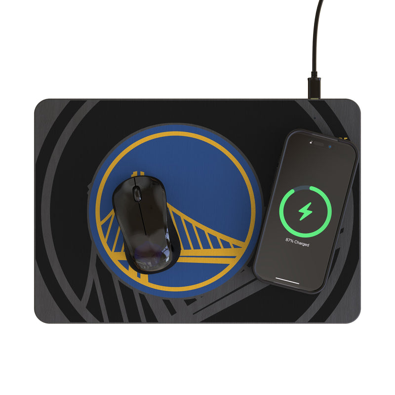 Golden State Warriors Personalized Tilt 15-Watt Wireless Charger and Mouse Pad Lifestyle.Jpg