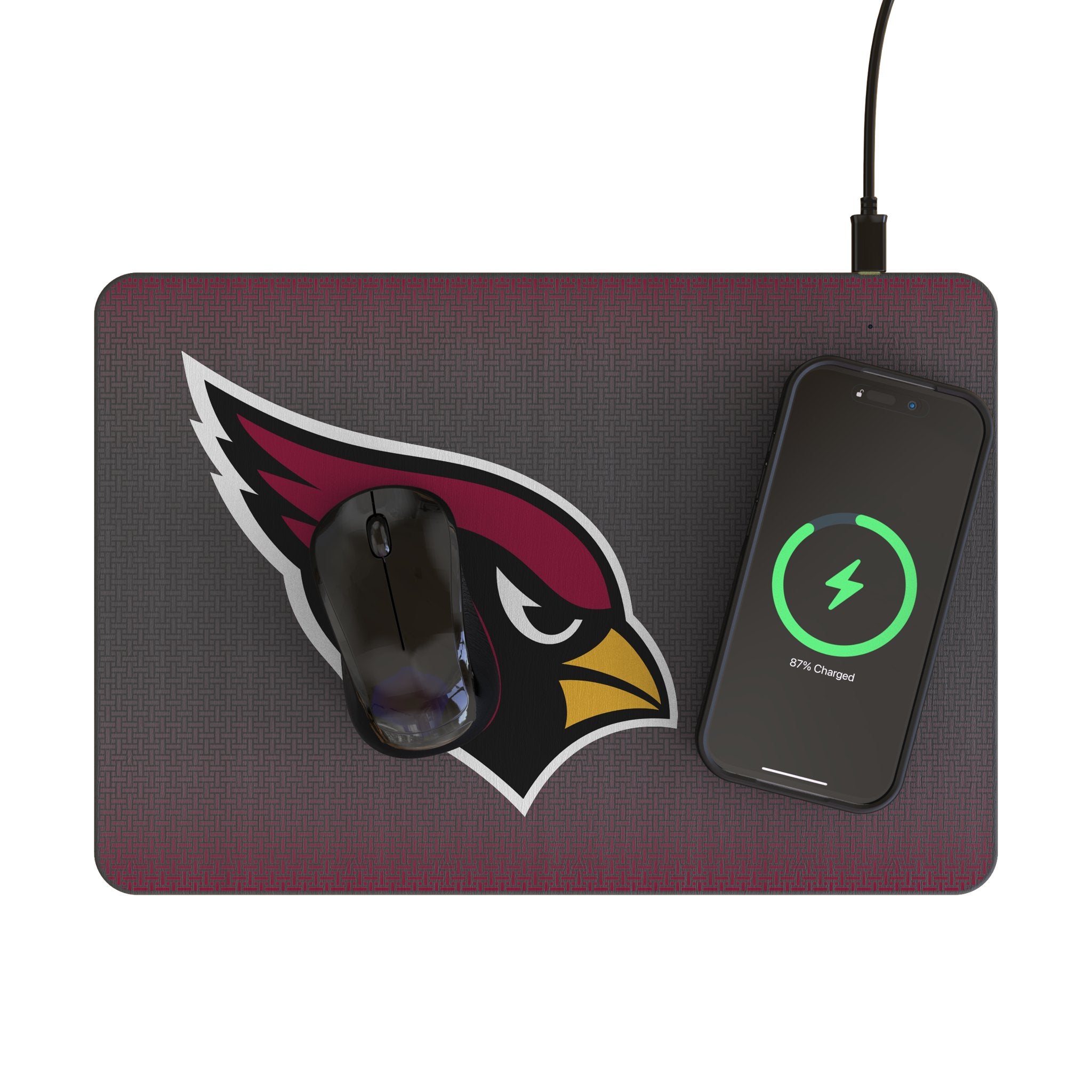 Arizona Cardinals Linen 15-Watt Wireless Charger and Mouse Pad Lifestyle.Jpg