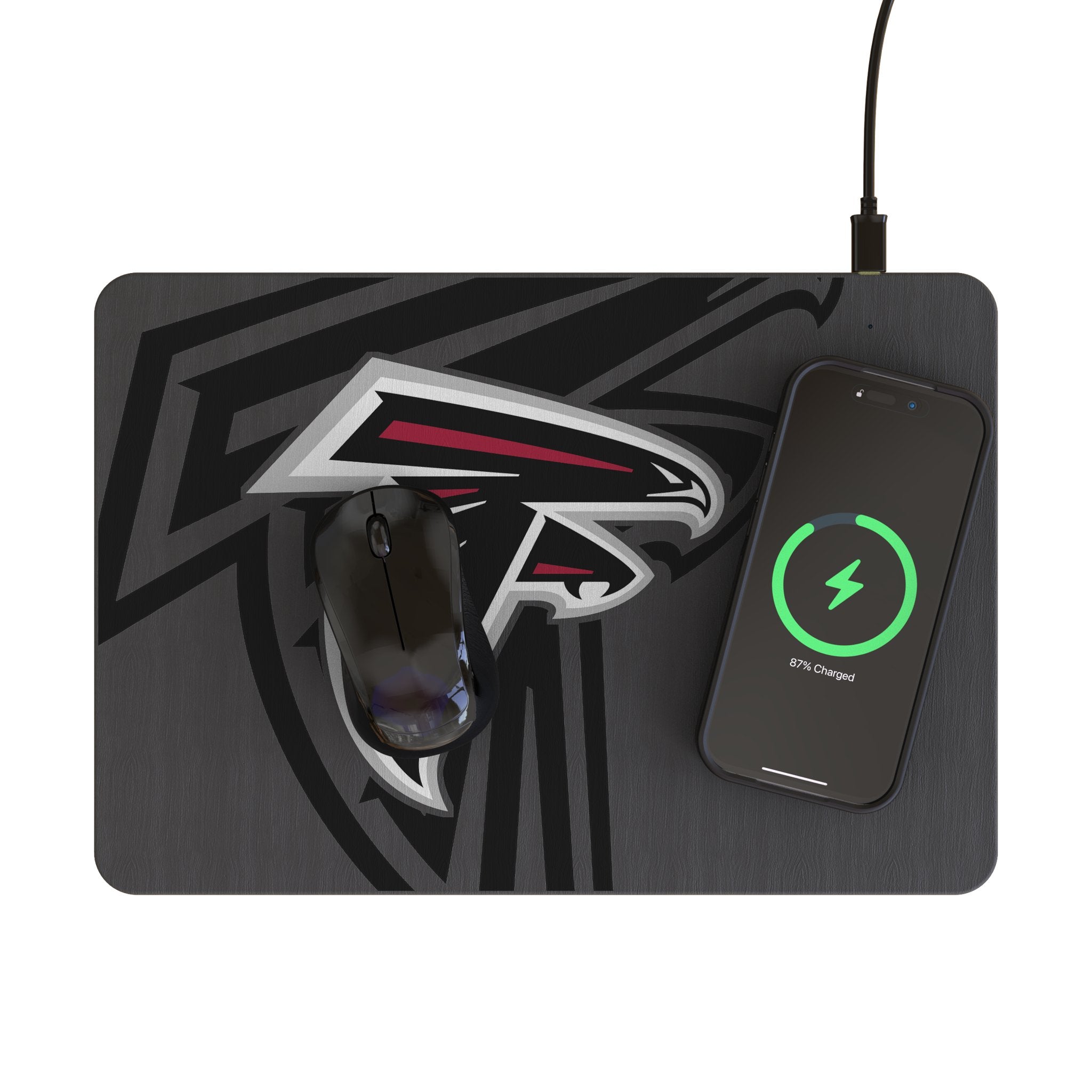 Atlanta Falcons Monocolor Tilt 15-Watt Wireless Charger and Mouse Pad Lifestyle.Jpg