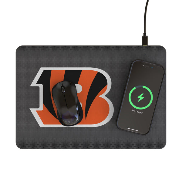 Cincinnati Bengals Linen 15-Watt Wireless Charger and Mouse Pad Lifestyle.Jpg