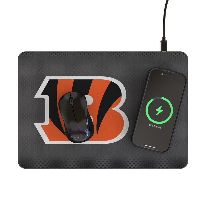 Cincinnati Bengals Linen 15-Watt Wireless Charger and Mouse Pad Lifestyle.Jpg