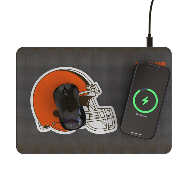 Cleveland Browns Linen 15-Watt Wireless Charger and Mouse Pad Lifestyle.Jpg