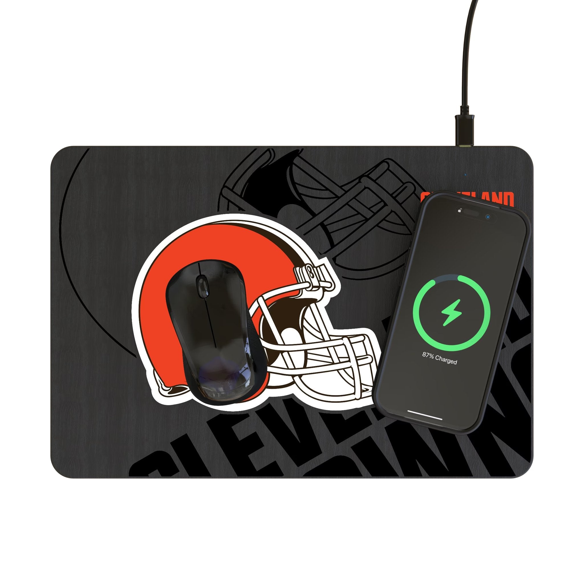 Cleveland Browns Monocolor Tilt 15-Watt Wireless Charger and Mouse Pad Lifestyle.Jpg