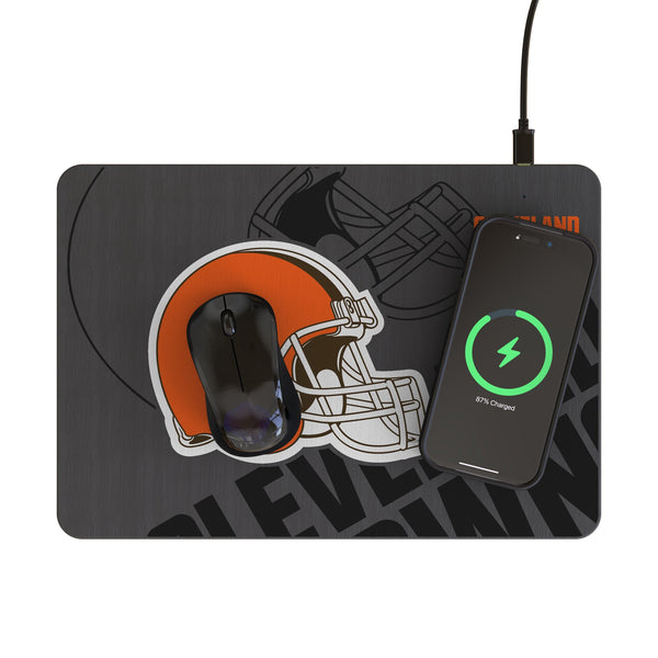 Cleveland Browns Monocolor Tilt 15-Watt Wireless Charger and Mouse Pad Lifestyle.Jpg