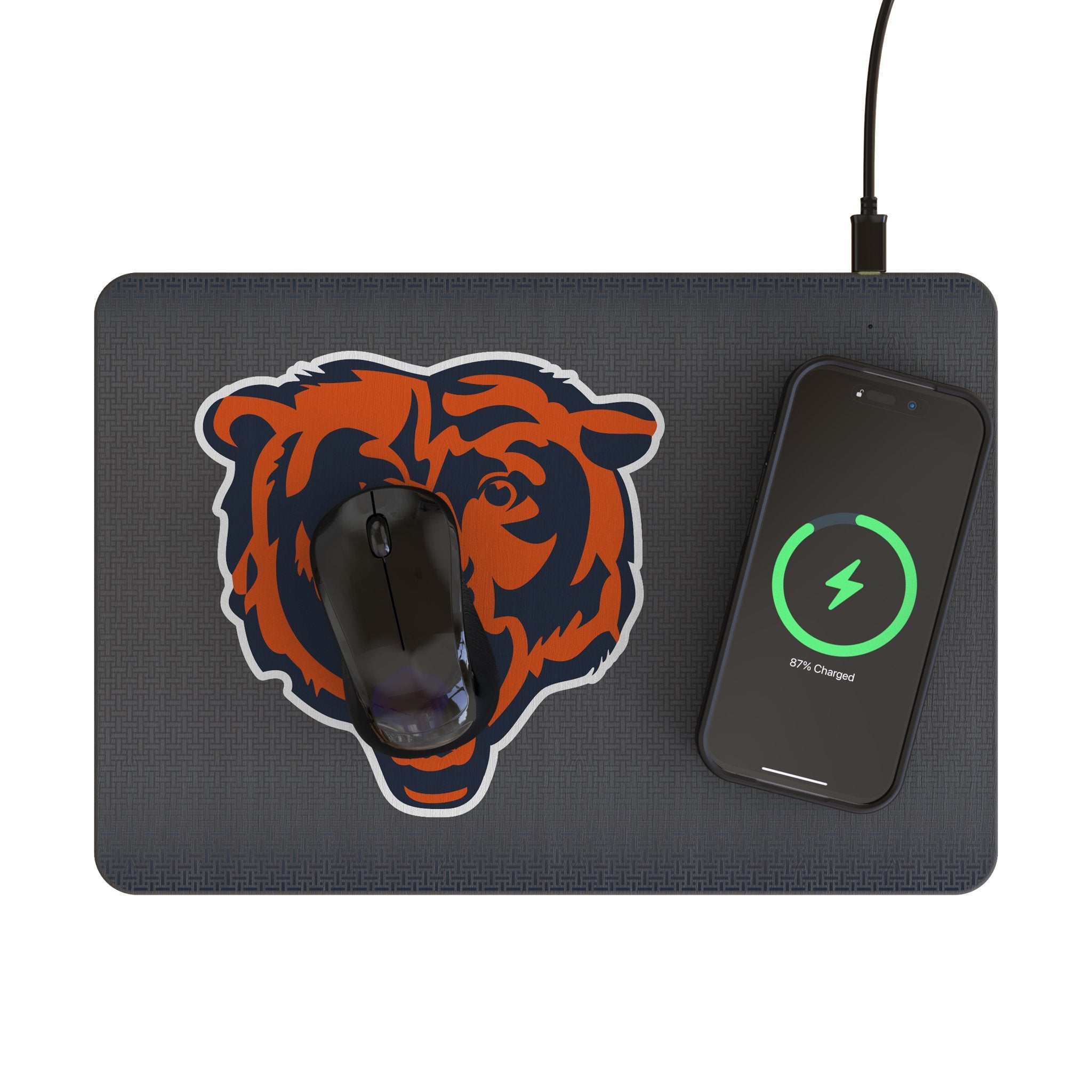 Chicago Bears Linen 15-Watt Wireless Charger and Mouse Pad Lifestyle.Jpg