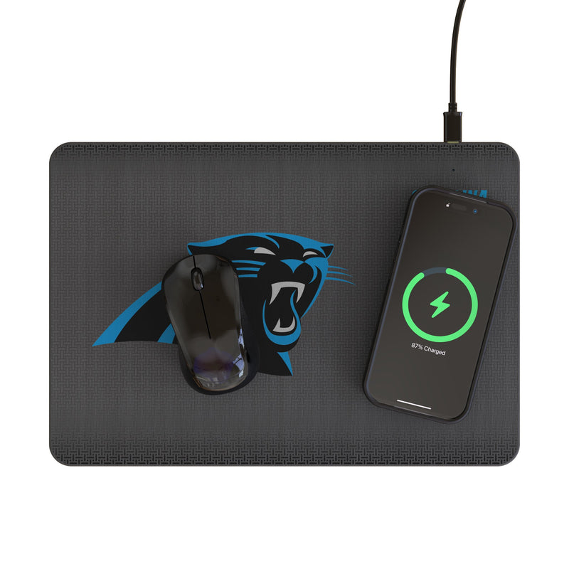 Carolina Panthers Linen 15-Watt Wireless Charger and Mouse Pad Lifestyle.Jpg