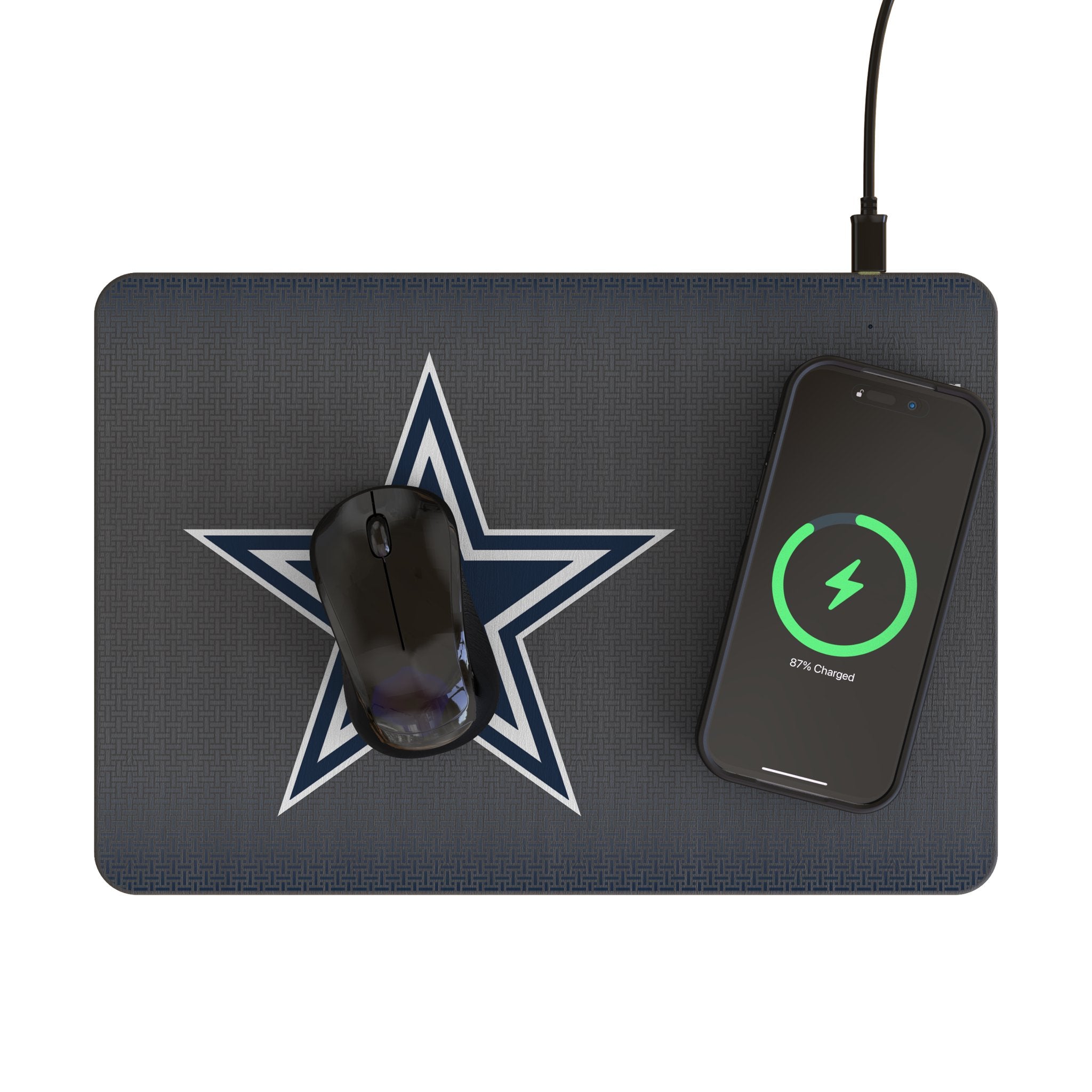 Dallas Cowboys Linen 15-Watt Wireless Charger and Mouse Pad Lifestyle.Jpg