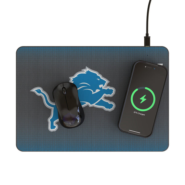 Detroit Lions Linen 15-Watt Wireless Charger and Mouse Pad Lifestyle.Jpg
