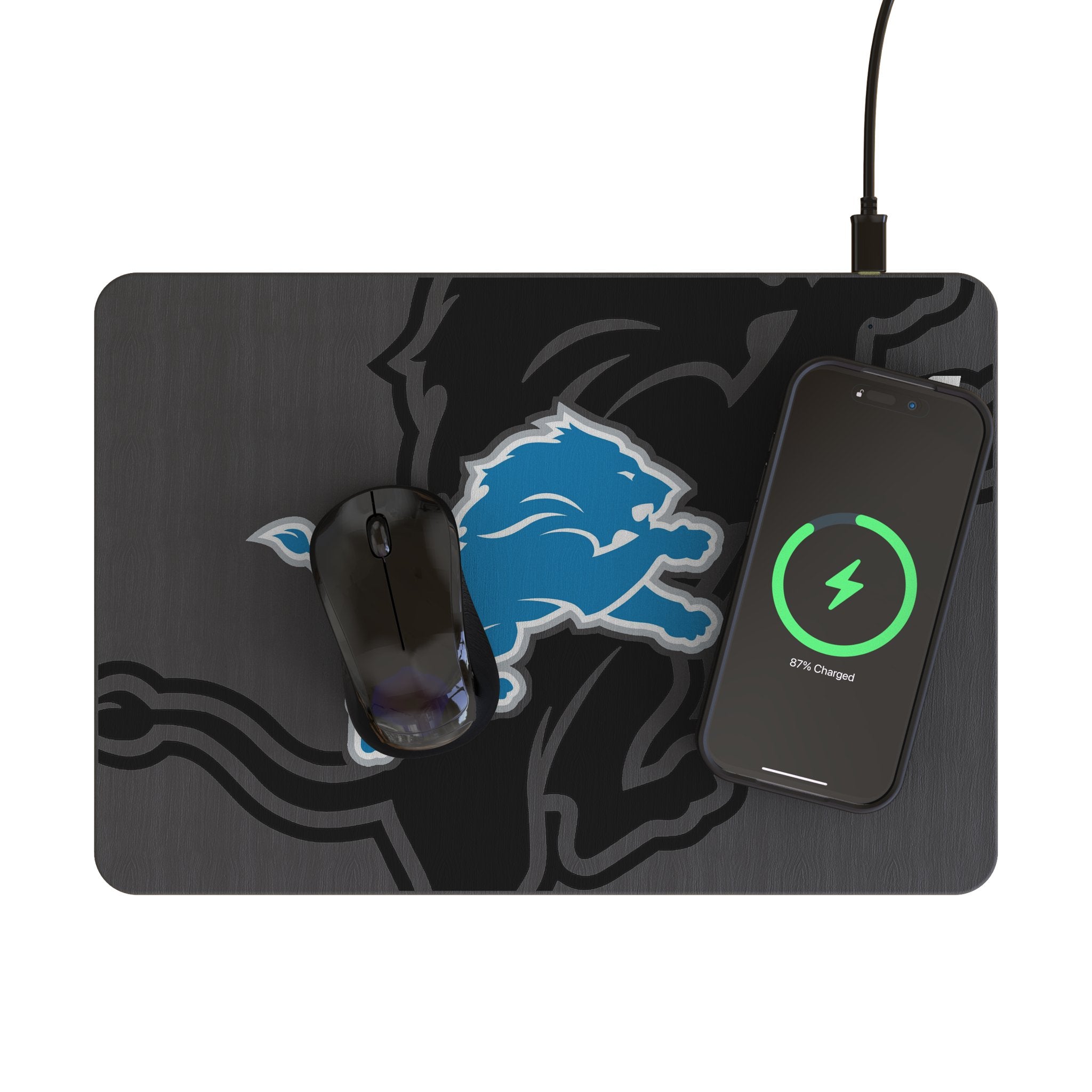Detroit Lions Monocolor Tilt 15-Watt Wireless Charger and Mouse Pad Lifestyle.Jpg