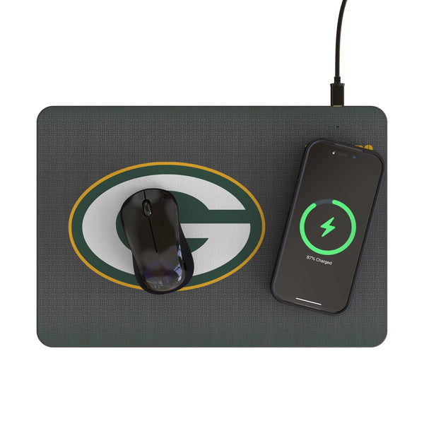 Green Bay Packers Linen 15-Watt Wireless Charger and Mouse Pad Lifestyle.Jpg