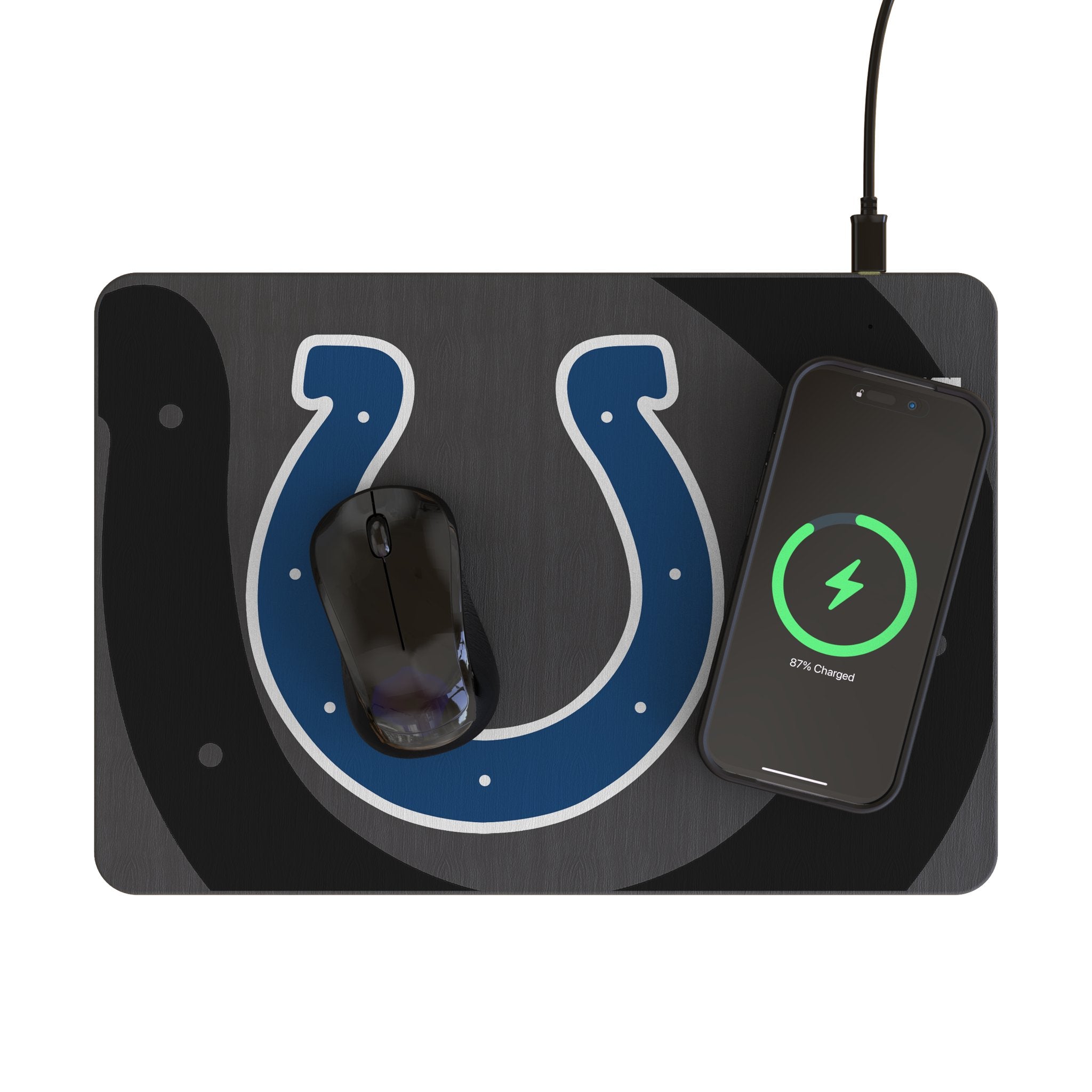 Indianapolis Colts Monocolor Tilt 15-Watt Wireless Charger and Mouse Pad Lifestyle.Jpg