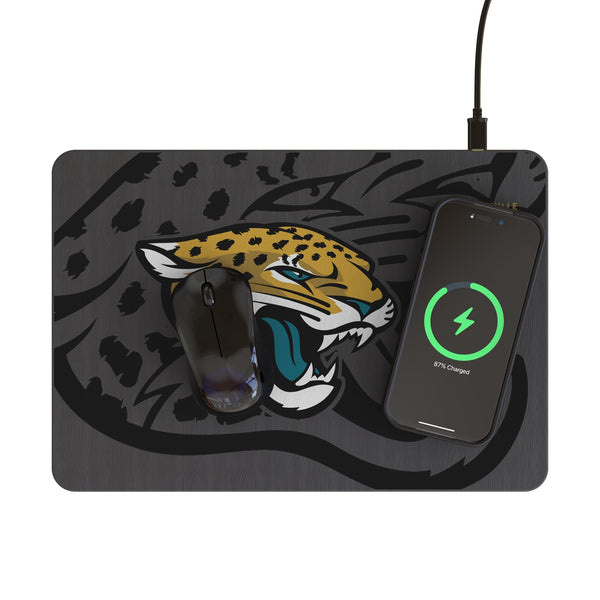 Jacksonville Jaguars Monocolor Tilt 15-Watt Wireless Charger and Mouse Pad Lifestyle.Jpg