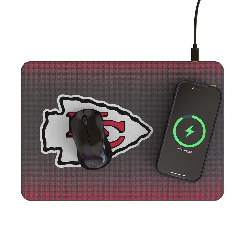 Kansas City Chiefs Linen 15-Watt Wireless Charger and Mouse Pad Lifestyle.Jpg