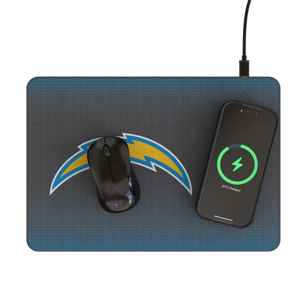 Los Angeles Chargers Linen 15-Watt Wireless Charger and Mouse Pad Lifestyle.Jpg