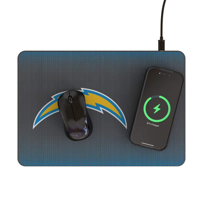 Los Angeles Chargers Linen 15-Watt Wireless Charger and Mouse Pad Lifestyle.Jpg