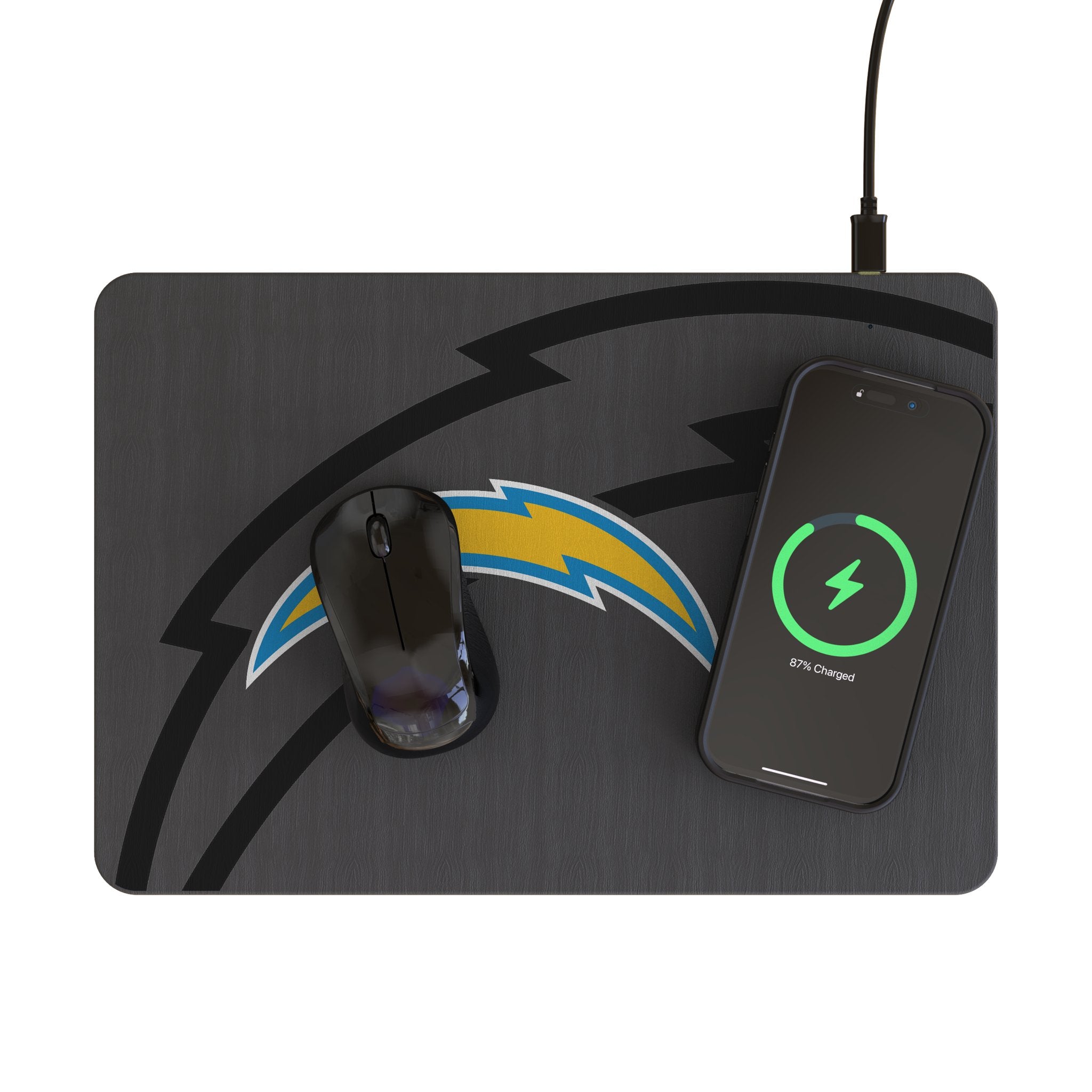 Los Angeles Chargers Monocolor Tilt 15-Watt Wireless Charger and Mouse Pad Lifestyle.Jpg