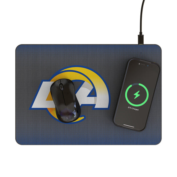 Los Angeles Rams Linen 15-Watt Wireless Charger and Mouse Pad Lifestyle.Jpg