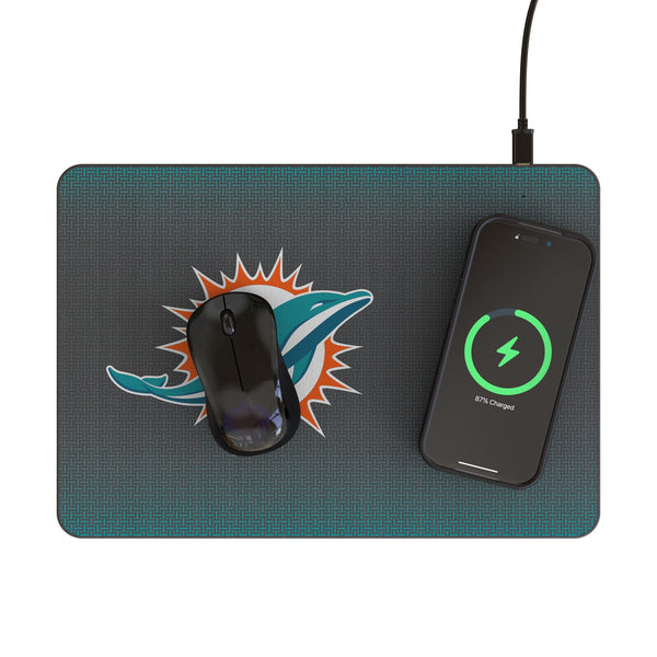 Miami Dolphins Linen 15-Watt Wireless Charger and Mouse Pad Lifestyle.Jpg