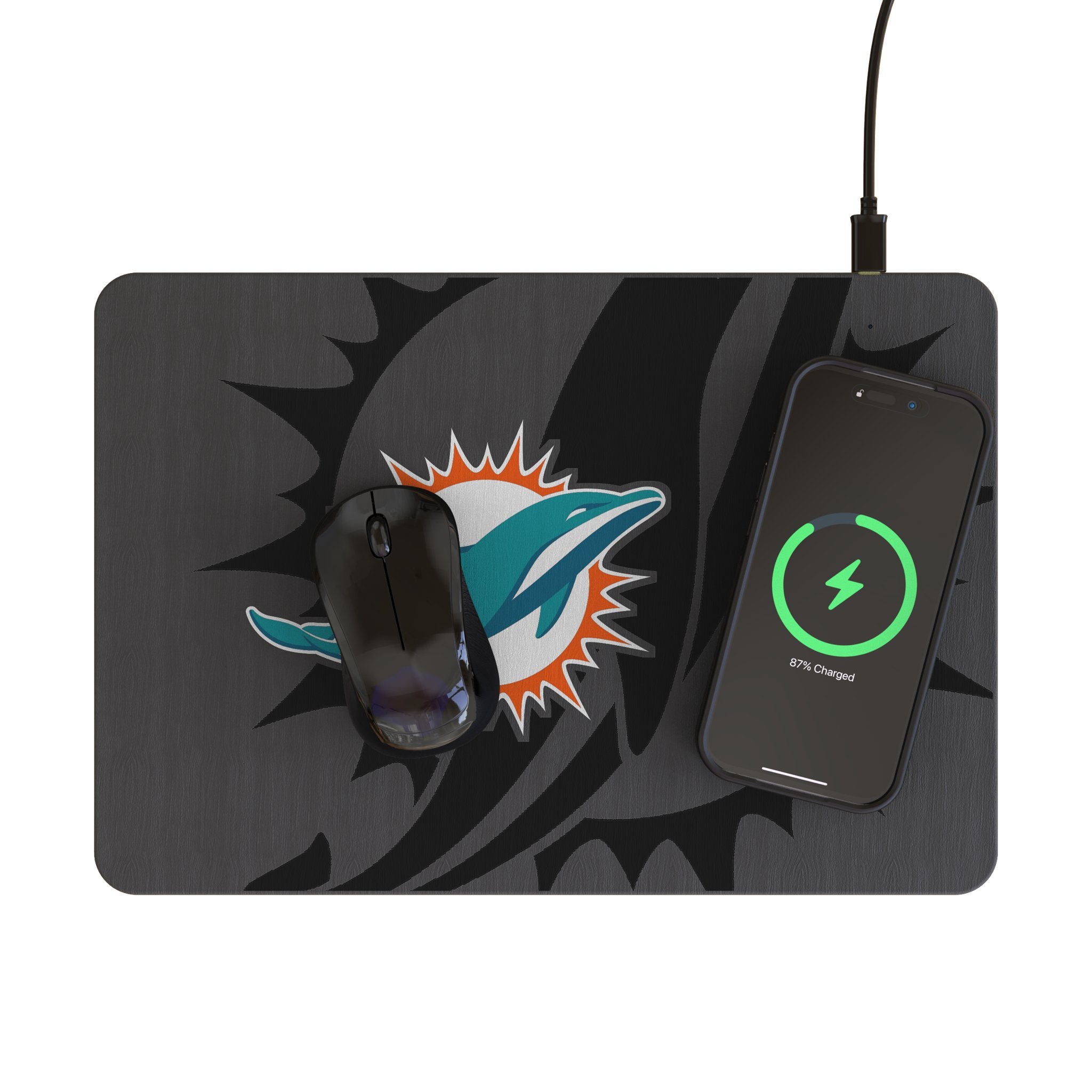 Miami Dolphins Monocolor Tilt 15-Watt Wireless Charger and Mouse Pad Lifestyle.Jpg