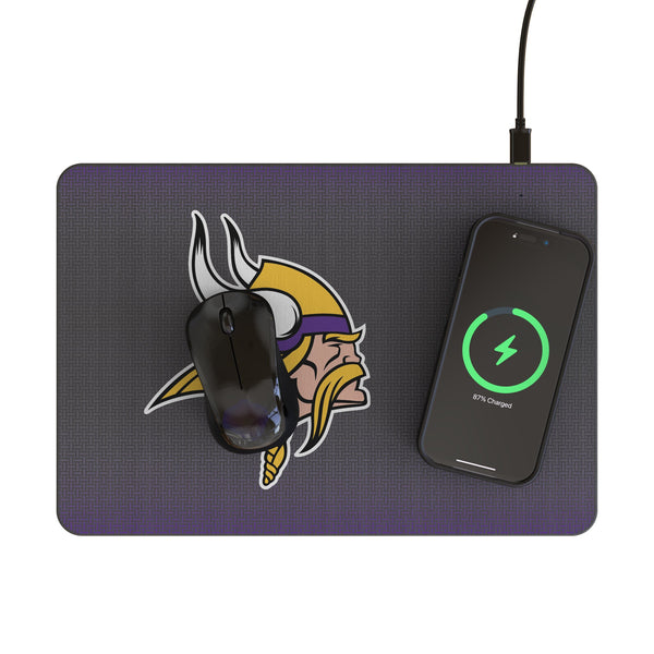 Minnesota Vikings Linen 15-Watt Wireless Charger and Mouse Pad Lifestyle.Jpg