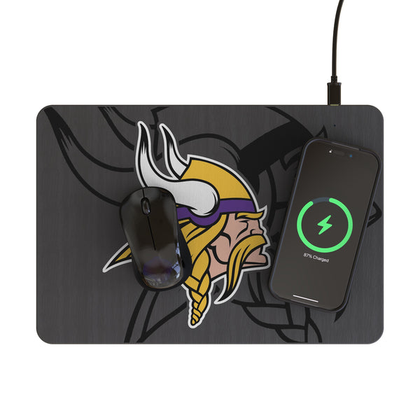 Minnesota Vikings Monocolor Tilt 15-Watt Wireless Charger and Mouse Pad Lifestyle.Jpg