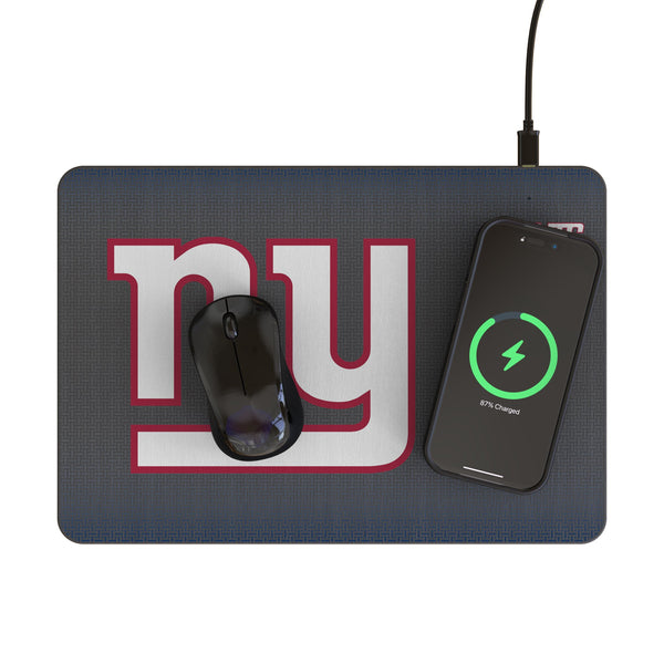 New York Giants Linen 15-Watt Wireless Charger and Mouse Pad Lifestyle.Jpg