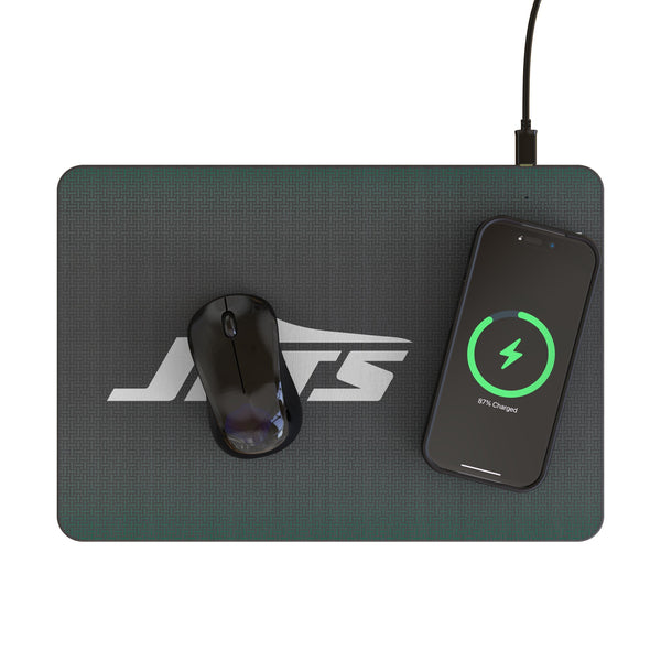 New York Jets Linen 15-Watt Wireless Charger and Mouse Pad Lifestyle.Jpg