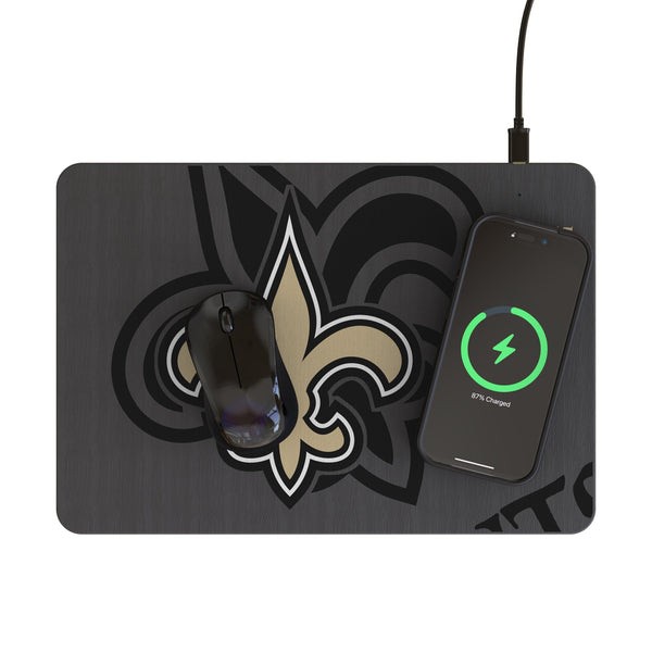 New Orleans Saints Monocolor Tilt 15-Watt Wireless Charger and Mouse Pad Lifestyle.Jpg