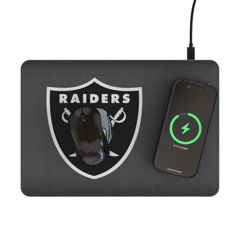 Las Vegas Raiders Linen 15-Watt Wireless Charger and Mouse Pad Lifestyle.Jpg