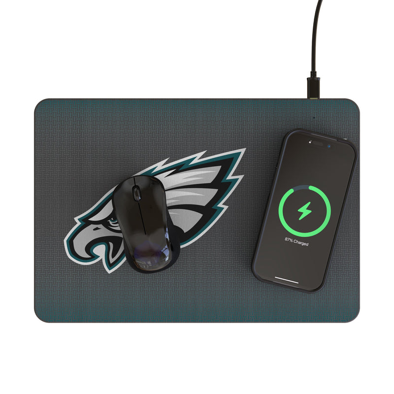Philadelphia Eagles Linen 15-Watt Wireless Charger and Mouse Pad Lifestyle.Jpg