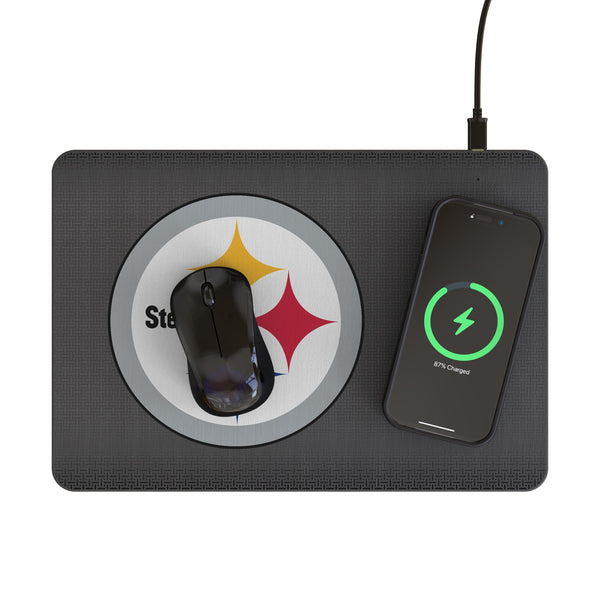 Pittsburgh Steelers Linen 15-Watt Wireless Charger and Mouse Pad Lifestyle.Jpg