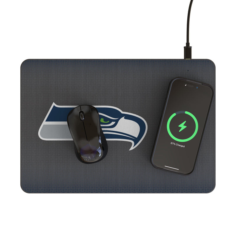 Seattle Seahawks Linen 15-Watt Wireless Charger and Mouse Pad Lifestyle.Jpg