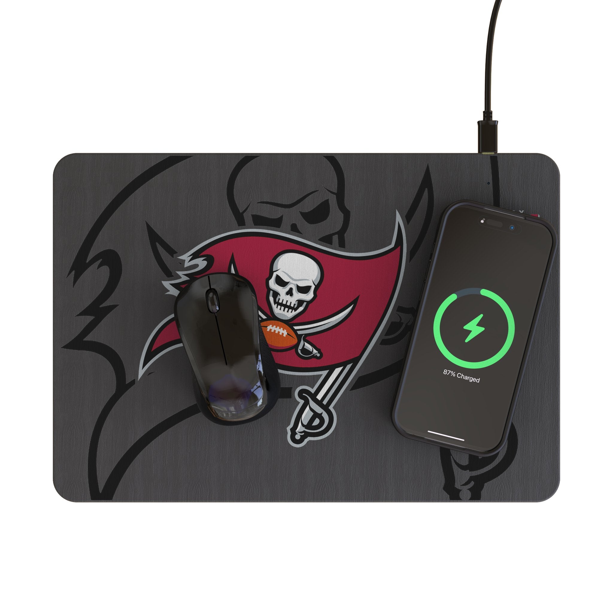 Tampa Bay Buccaneers Monocolor Tilt 15-Watt Wireless Charger and Mouse Pad Lifestyle.Jpg
