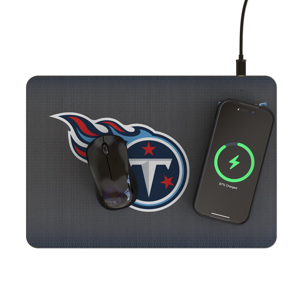 Tennessee Titans Linen 15-Watt Wireless Charger and Mouse Pad Lifestyle.Jpg