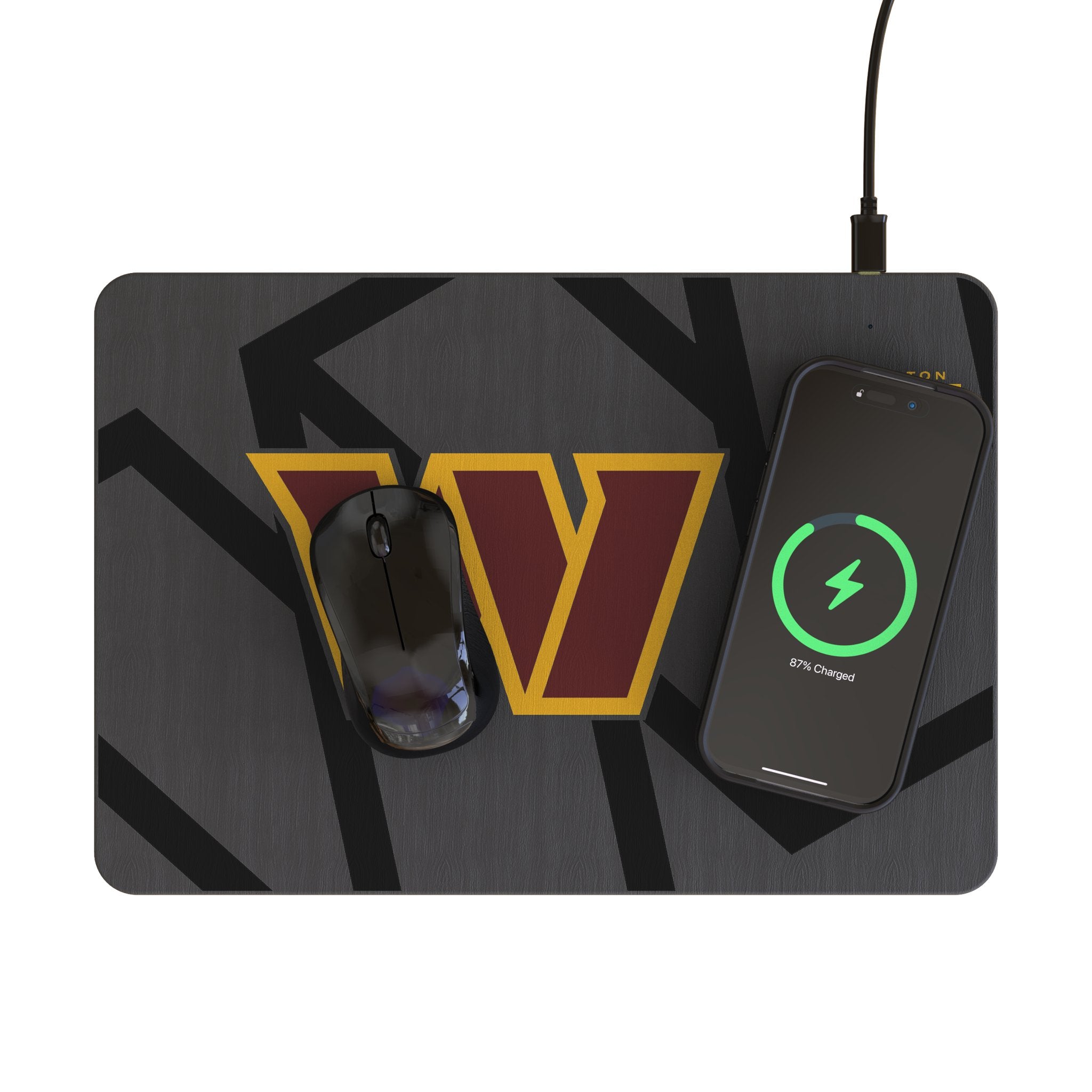 Washington Commanders Monocolor Tilt 15-Watt Wireless Charger and Mouse Pad Lifestyle.Jpg
