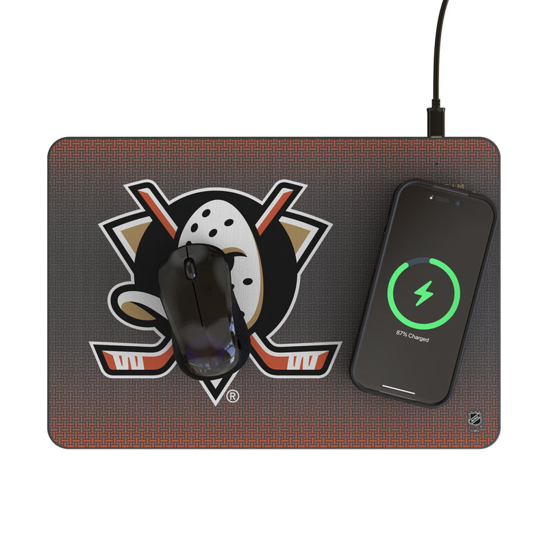 Anaheim Ducks Linen 15-Watt Wireless Charger and Mouse Pad Lifestyle.Jpg