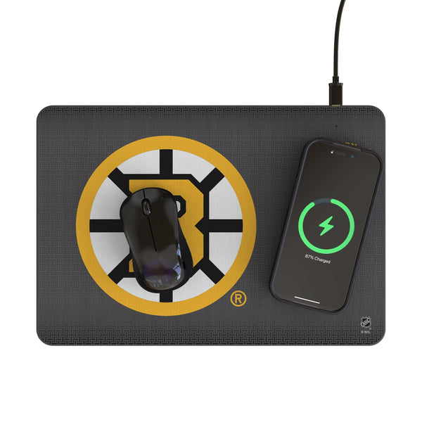 Boston Bruins Linen 15-Watt Wireless Charger and Mouse Pad Lifestyle.Jpg